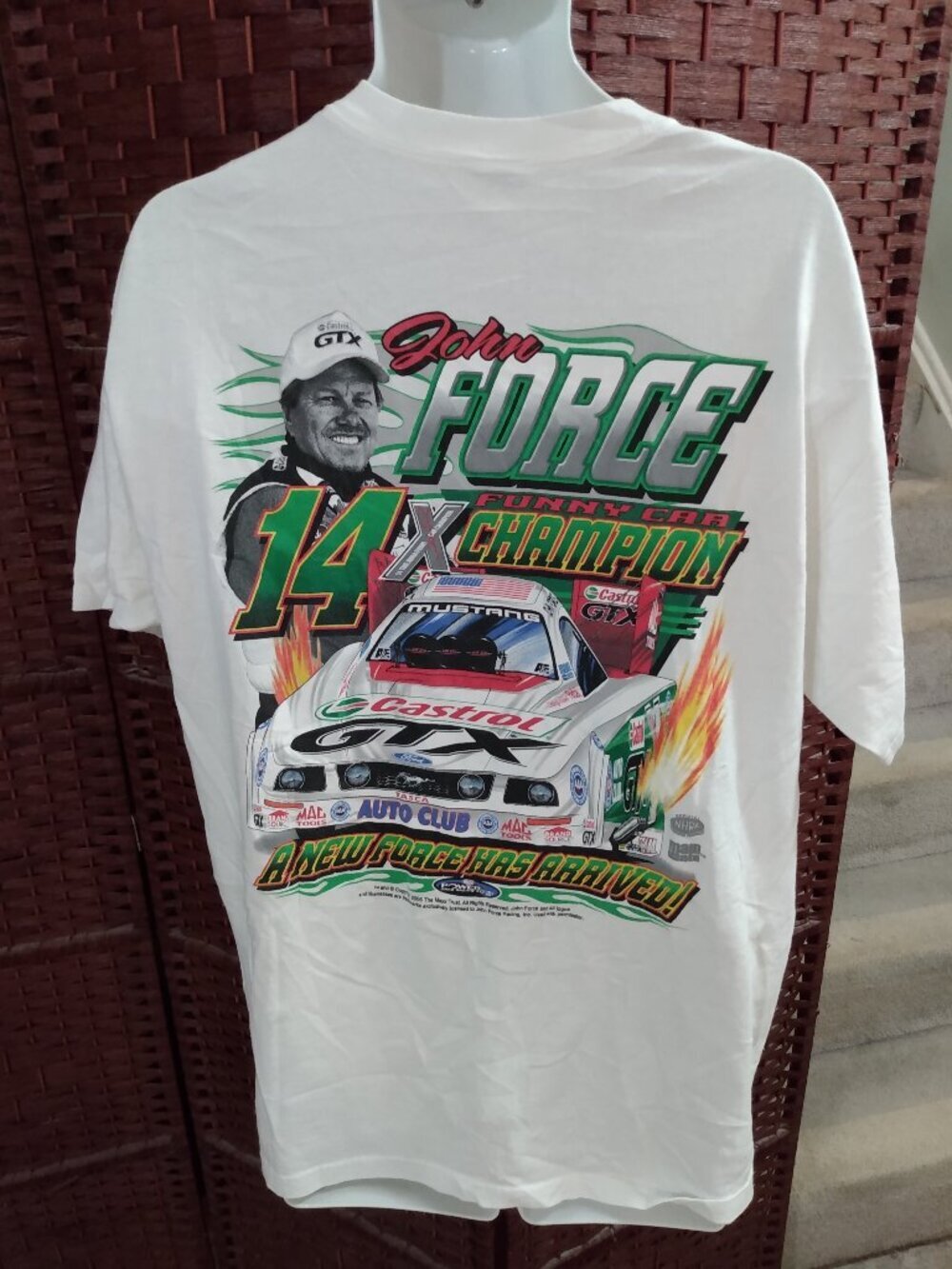 Vintage John Force Funny Car Champion T Shirt NHRA Adult XL Autographs Y2K 2000s
